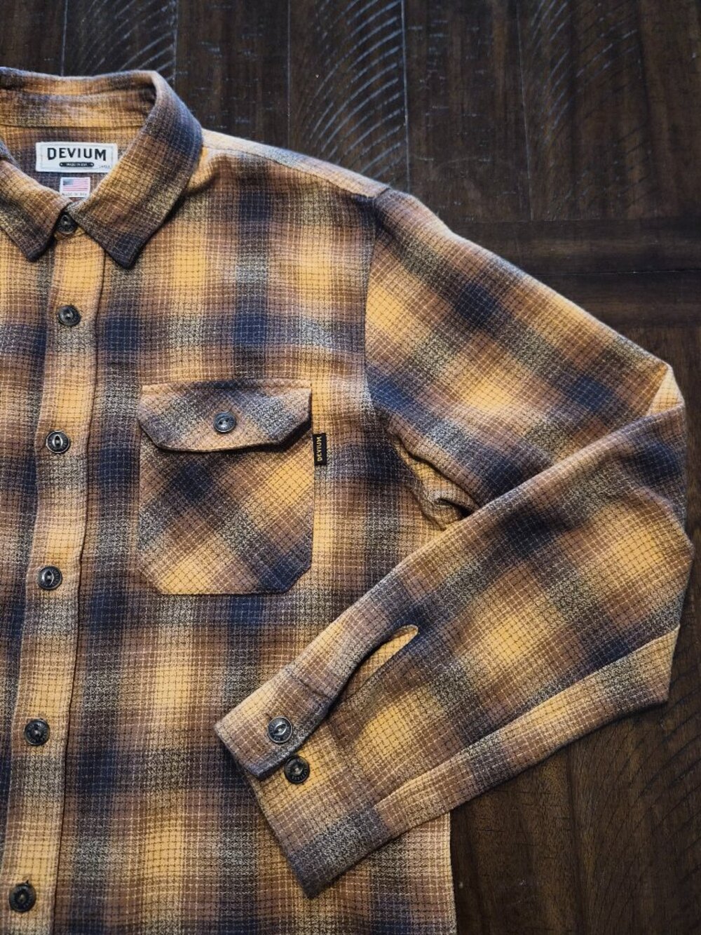 Devium USA Men’s Boca Flannel Shirt Brown Size Large Made in USA Heritage G927